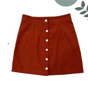 🛍️3/$40 Rust Red Button-Front A-Line Mini Skirt | Vintage Inspired Casual Small
